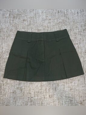 Mango Classic Olive Green Pleated Mini Skirt